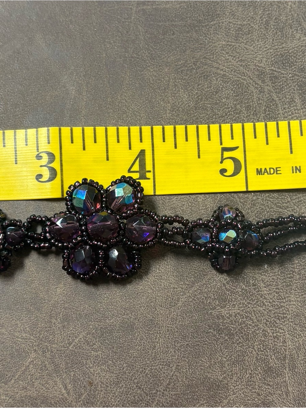 Handmade Purple Beaded Floral Bracelet - Picture 2 of 2